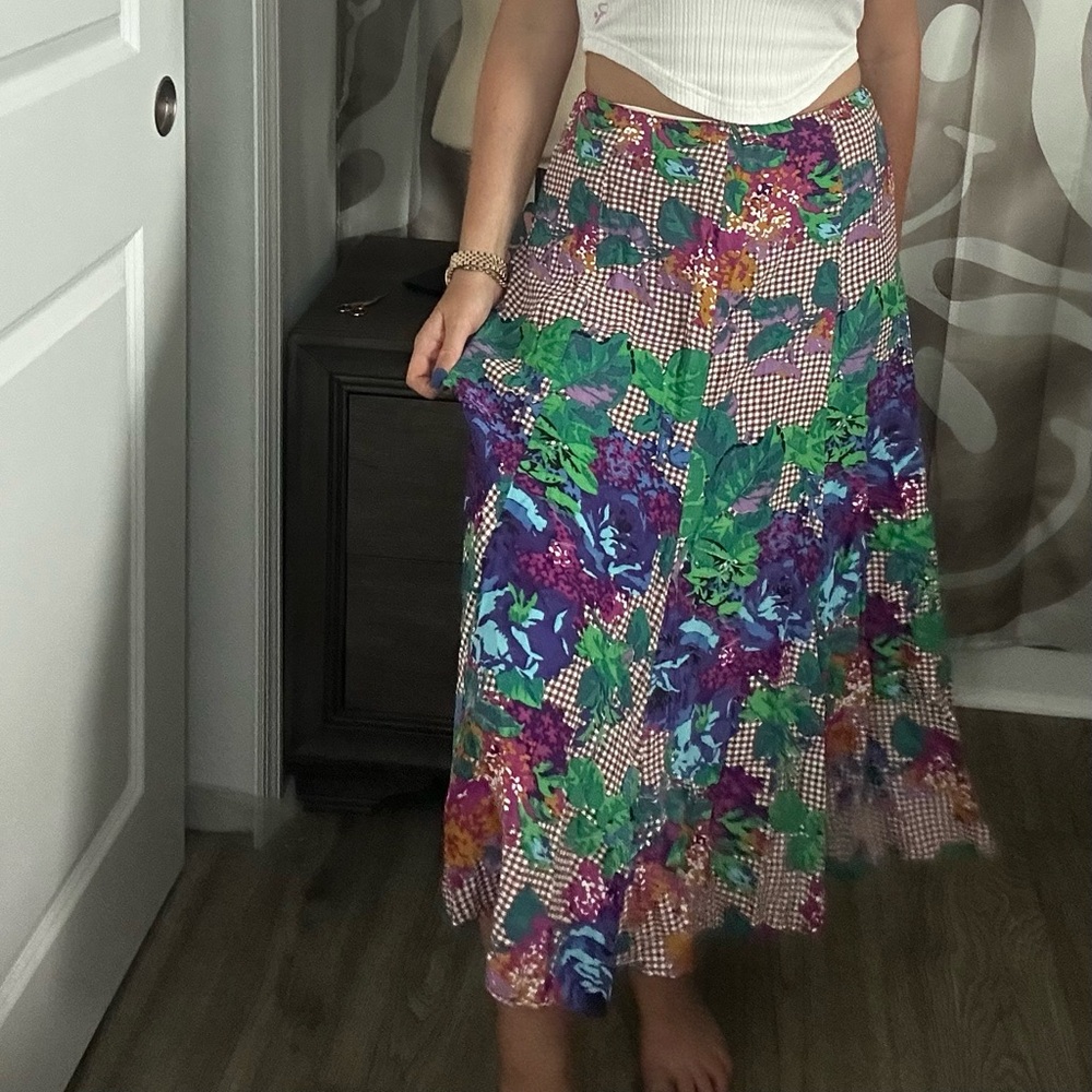 Maxi A-Line Skirt in Purple and Blue for Casual Resort Wear